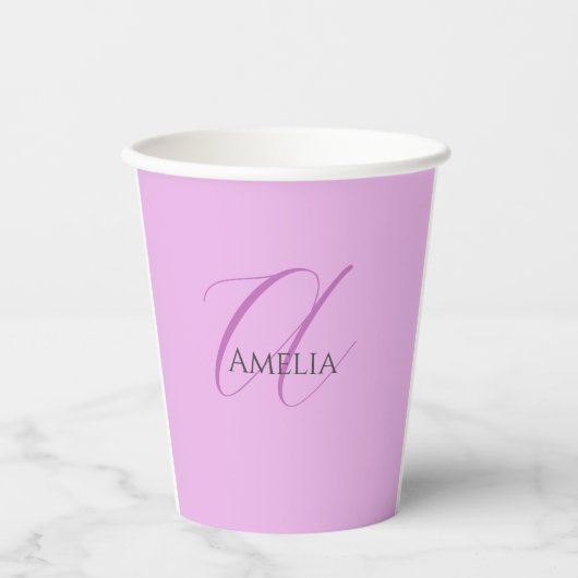 Gobelets En Papier Nom Monogramme Lettre initiale Orchid & Lilac (Recto)