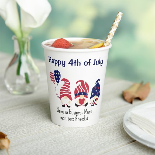 Gobelets En Papier Nom, Patriotique Gnomes Étoiles & Stripes 8oz (Insitu)