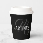 Gobelets En Papier Nom Personnalisé Black Elegant | Nom (Recto)