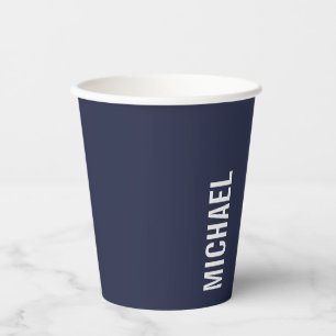 Gobelets En Papier Nom personnalisé bleu marine moderne minimaliste