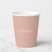 Gobelets En Papier Nom personnalisé en écriture cursive rose poussiér (Verso)
