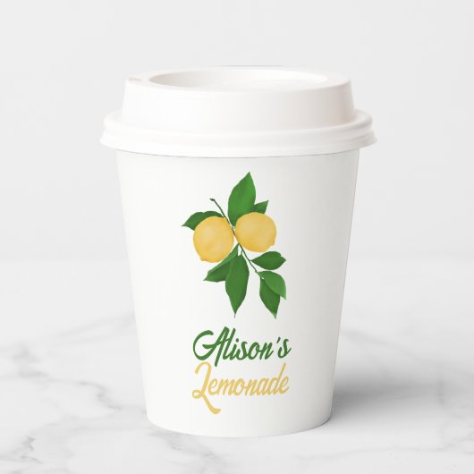 Gobelets En Papier Nom personnalisé Joli jaune vert Été Lemonade (Verso)