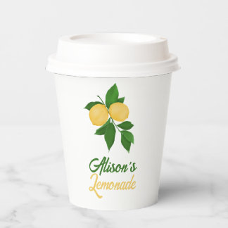 Gobelets En Papier Nom personnalisé Joli jaune vert Été Lemonade