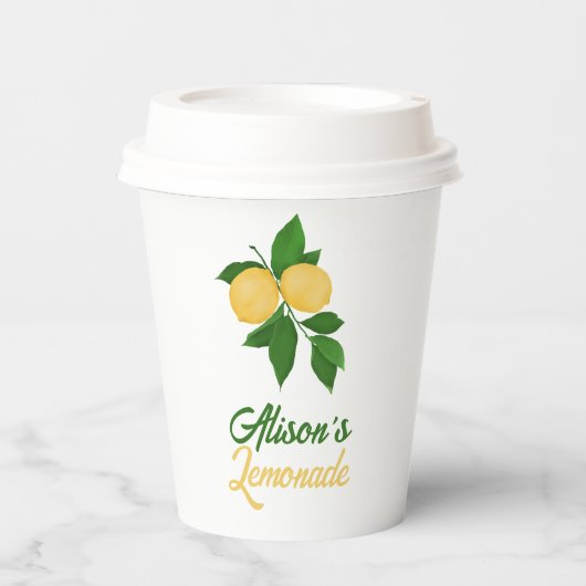 Gobelets En Papier Nom personnalisé Joli jaune vert Été Lemonade (Recto)