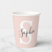Gobelets En Papier Nom personnalisé moderne Monogram Pastel Rose (Verso)