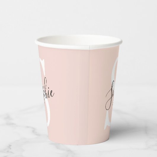 Gobelets En Papier Nom personnalisé moderne Monogram Pastel Rose (Droite)