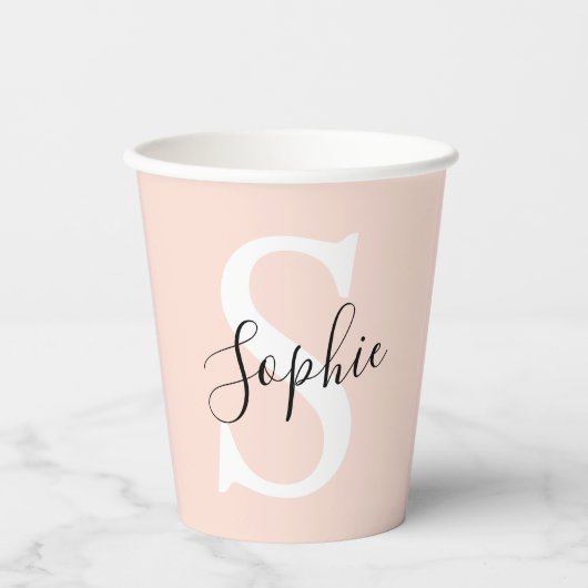 Gobelets En Papier Nom personnalisé moderne Monogram Pastel Rose (Recto)