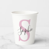 Gobelets En Papier Nom personnalisé moderne Monogramme rose (Verso)