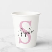 Gobelets En Papier Nom personnalisé moderne Monogramme rose (Recto)