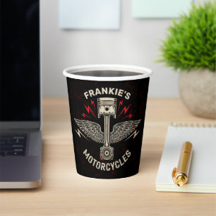 Gobelets En Papier Nom personnalisé Motorcycle Piston Wings Biker Gar