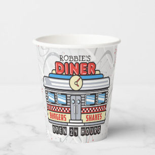 Gobelets En Papier NOM Personnalisé Retro les années 50 Diner Signé C