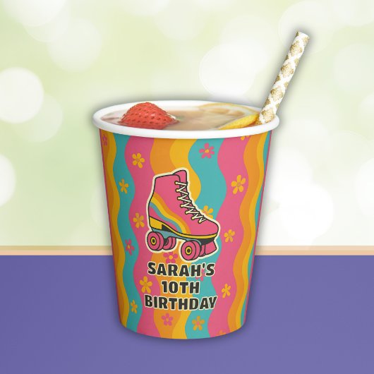 Gobelets En Papier Nom personnalisé Roller Skating Girl Anniversaire