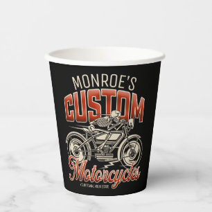 Gobelets En Papier Nom personnalisé Skeleton Motorcycle Boutique