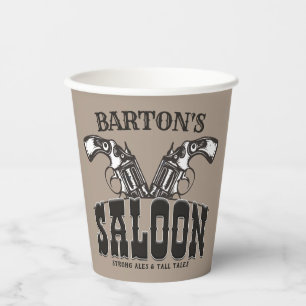 Gobelets En Papier NOM PERSONNALISÉ Wild West Gun Revolver Saloon