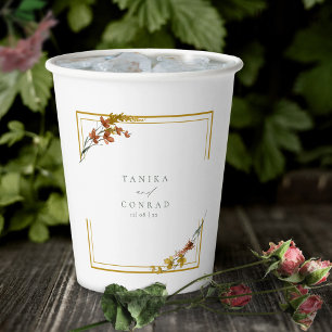 Gobelets En Papier Noms d'aquarelle Mariage fleur sauvage Gold ID954