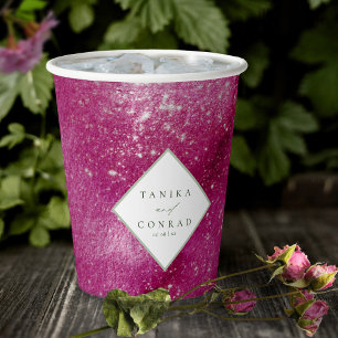 Gobelets En Papier Noms de l'aquarelle du mariage Fuchsia ID954