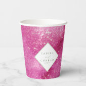 Gobelets En Papier Noms de l'aquarelle du mariage Fuchsia ID954 (Verso)