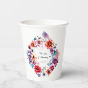 Gobelets En Papier Noms floraux créatifs mariages de couple et date