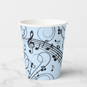 Gobelets En Papier Notes de musique fantaisie Bleu (Recto)