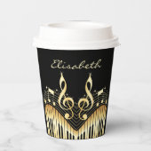 Gobelets En Papier Notes de musique noire et dorée Coupes de papier (Verso)