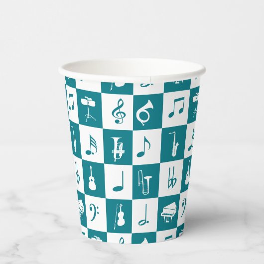 Gobelets En Papier Notes et instruments de musique turquoise et blanc (Droite)