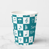 Gobelets En Papier Notes et instruments de musique turquoise et blanc (Recto)