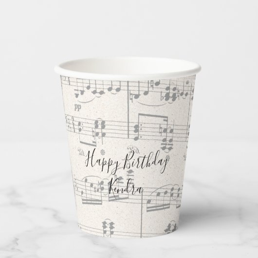 Gobelets En Papier Notes musicales élégantes avec script (Recto)