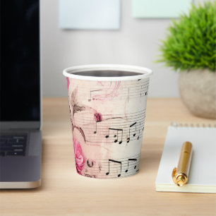 Gobelets En Papier Notes musicales et design Vintage Rose