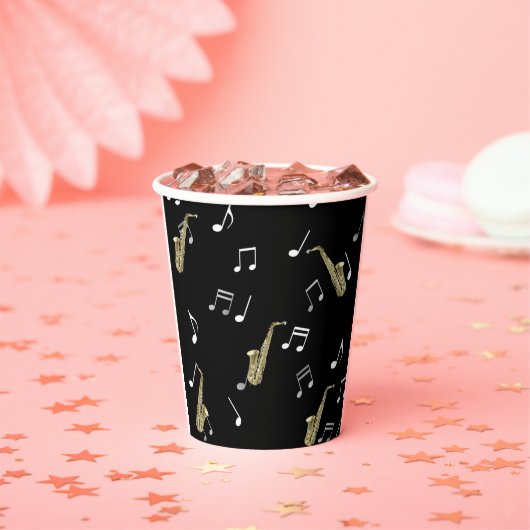 Gobelets En Papier Notes musicales et saxophones Jazzy  (Insitu)