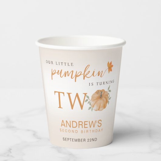 Gobelets En Papier Notre Petit Citrouille Automne Deuxième Automne 2e (Verso)