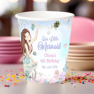 Gobelets En Papier Notre petite fille de sirène fête de 4e anniversai