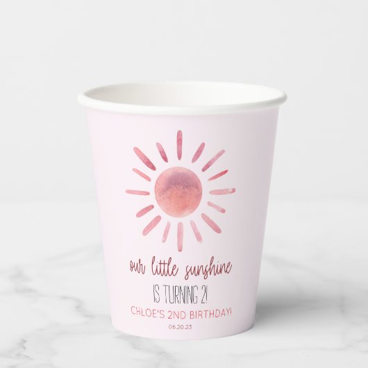 Gobelets En Papier Notre Petite Soirée Soleil Rose Anniversaire (Recto)