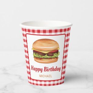 Gobelets En Papier Nourriture Hamburger Sur Rouge En vichy Joyeux Ann