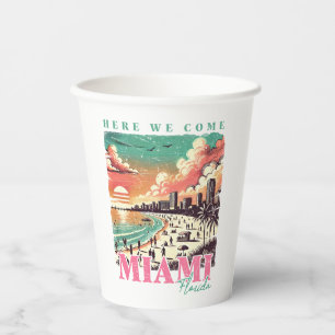 Gobelets En Papier Nous Venons Miami Floride - Vintage Miami Beach