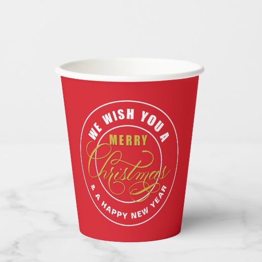 Gobelets En Papier Nous vous souhaitons un joyeux Noël rouge (Recto)