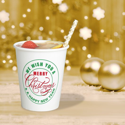 Gobelets En Papier Nous vous souhaitons un joyeux Noël rouge et vert