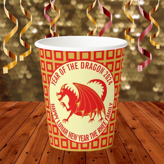 Gobelets En Papier Nouvel An Lunaire 2024 Red Dragon Fun Custom Party