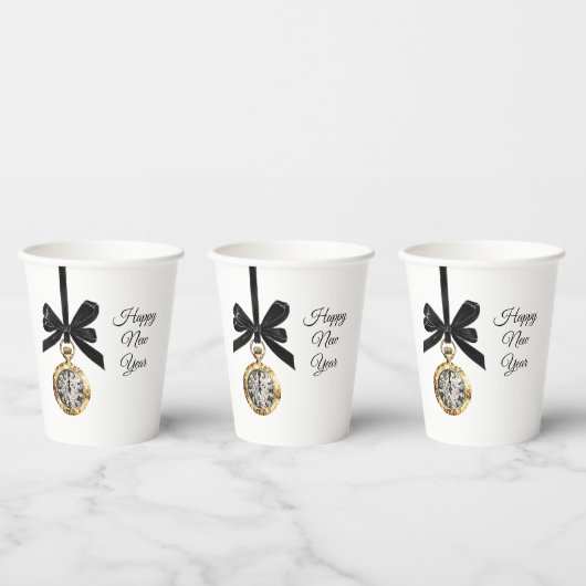 Gobelets En Papier Nouvelle Année Minuit Heures Glitzy Or Argent (Multi)