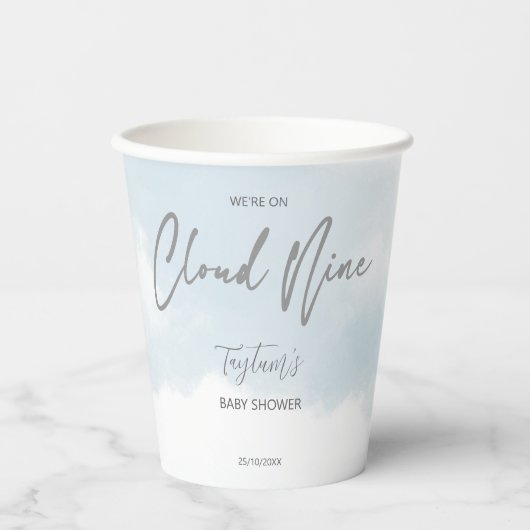 Gobelets En Papier Nuage neuf baby showers gris bleu poussiéreux (Recto)