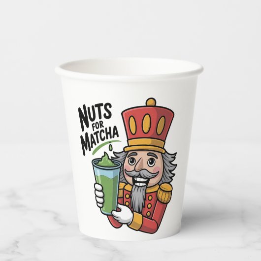 Gobelets En Papier Nutcracker tenant Matcha Latte Drôle d'écrou pour (Recto)