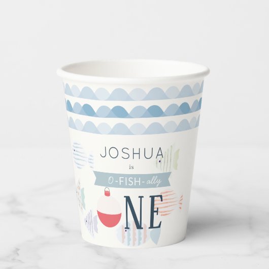 Gobelets En Papier O-fish-ally One Fishing Boy Blanc 1er anniversaire (Recto)