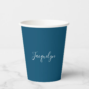 Gobelets En Papier Ocean Blue Plain Élégant Moderne Calligraphie Nom