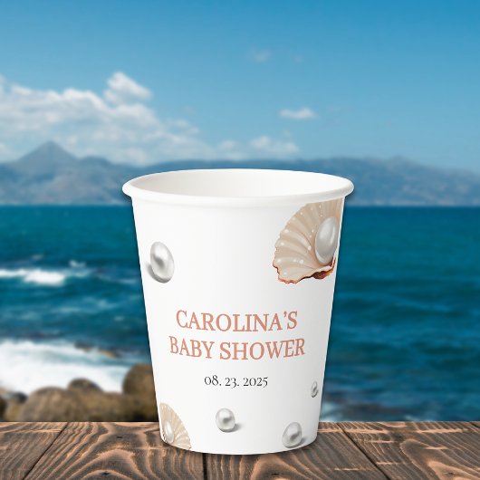 Gobelets En Papier Océan un peu perle sous le baby shower de mer