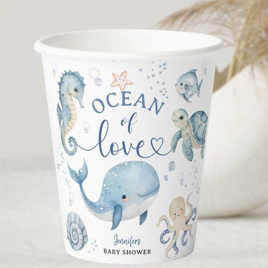 Gobelets En Papier Ocean Whale Baby Shower Boy Blue