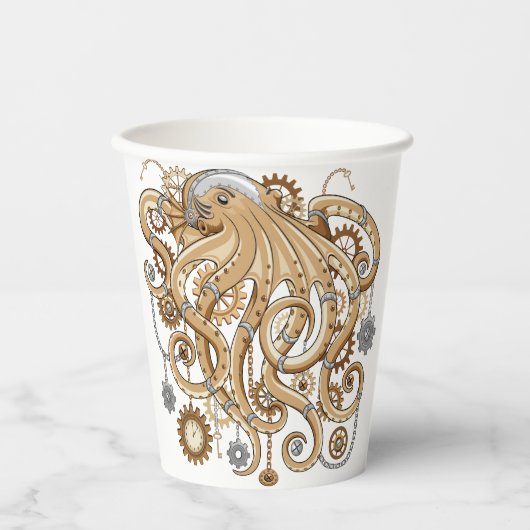 Gobelets En Papier Octopus Steampunk Surreal Retro Style Machine (Recto)