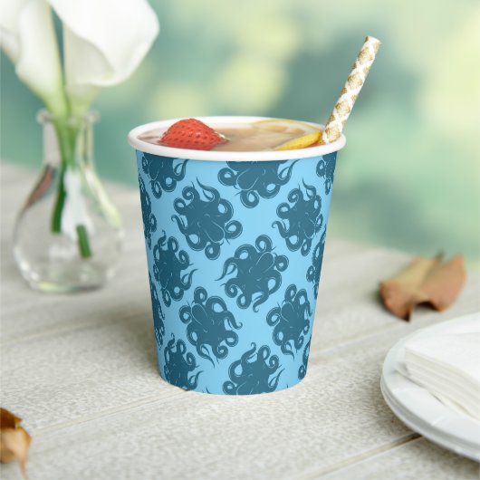 Gobelets En Papier Octopus sur Motif bleu (Insitu)