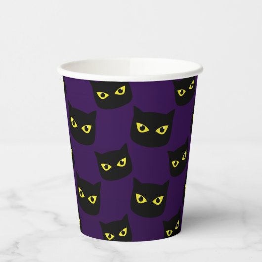Gobelets En Papier Oeil jaune de chat noir et violet motif Halloween (Gauche)