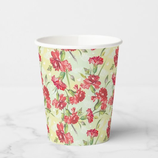 Gobelets En Papier Oeillets rouges sur vert avec papillons (Gauche)