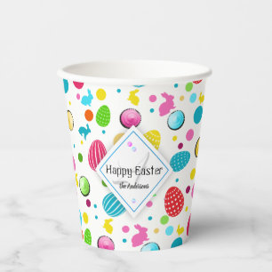 Gobelets En Papier Oeufs de Pâques colorés, lapins, Cupcake Monogra