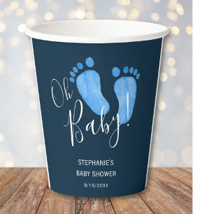 Gobelets En Papier Oh Baby Boy Feet Baby shower bleu marine